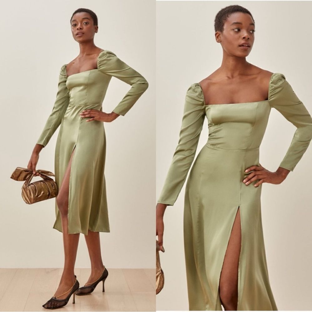 Reformation Maryanne Silk Dress in green